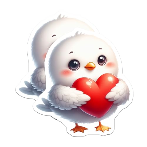 (2 Pack) Cute Bird Holding Heart Stickers - Adorable Animal Stickers - Kawaii Bird Decal - 5" On Longest Side - Sticks to Smooth Flat Surfaces - Made in USA - BMCS3667