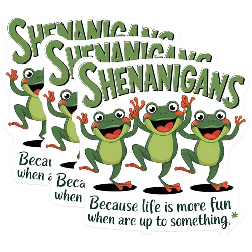 (3 Pack) Shenanigans Decals - Dancing Frog - Funny Life Saying- 3 Inches On Longest Side - Easy Peel & Apply - Made in USA - 3MCS5753