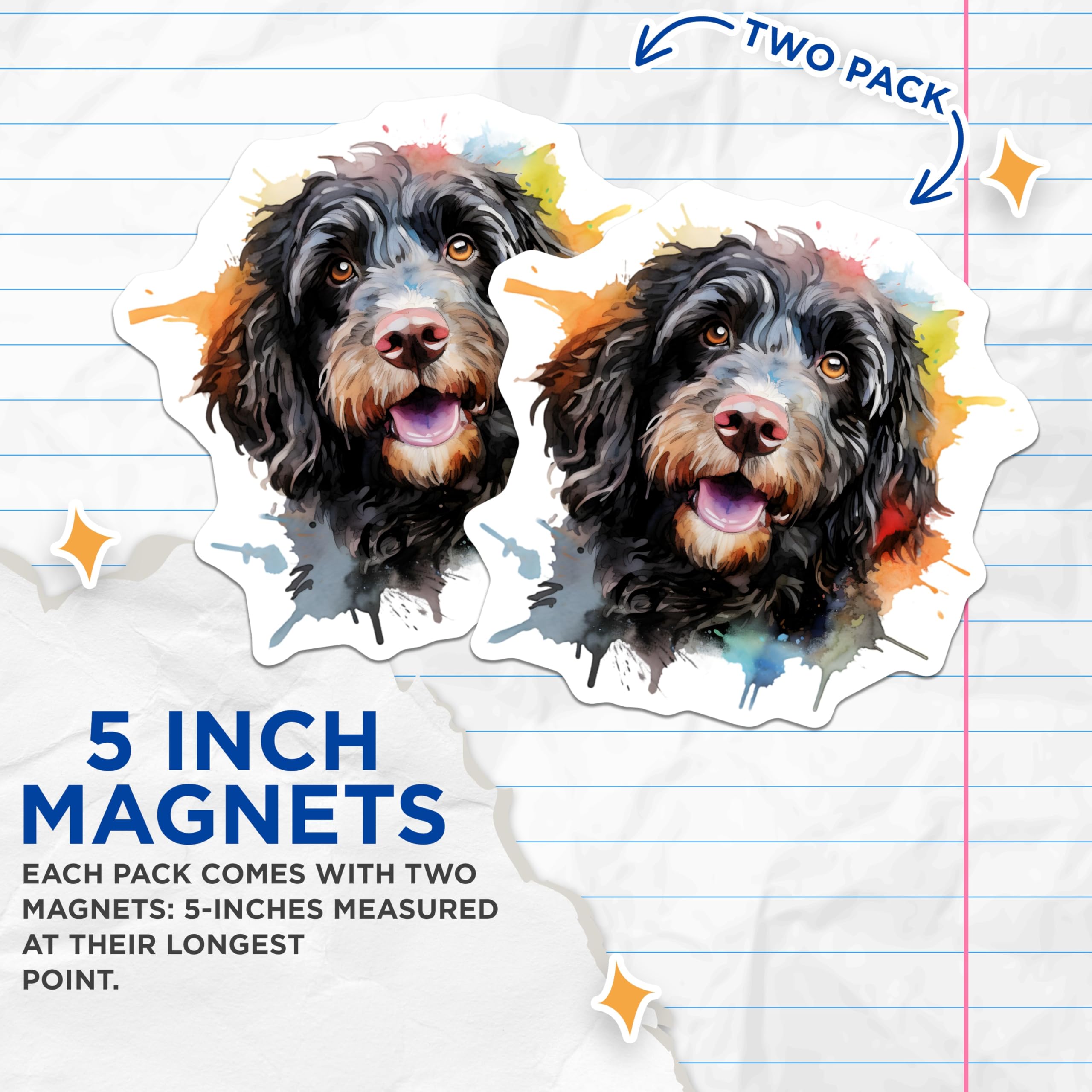 (2 Pack) Watercolor Dog Magnets - Cute Doodle Art - Pet Lover Fridge Decor - Cockapoo Labradoodle Animal Friend - 5 Inches On Longest Side - Thick Durable Magnet - Made in USA - MAG26803