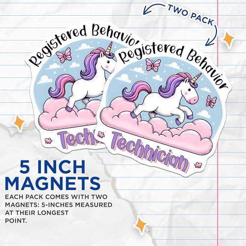 (2 Pack) Registered Behavior Technician Magnets - Unicorn Magnets - Cute Magnets for Technicians - 5" On Longest Side - for Cars, Refrigerators, Toolboxes, Lockers - Made in USA BMCS3168