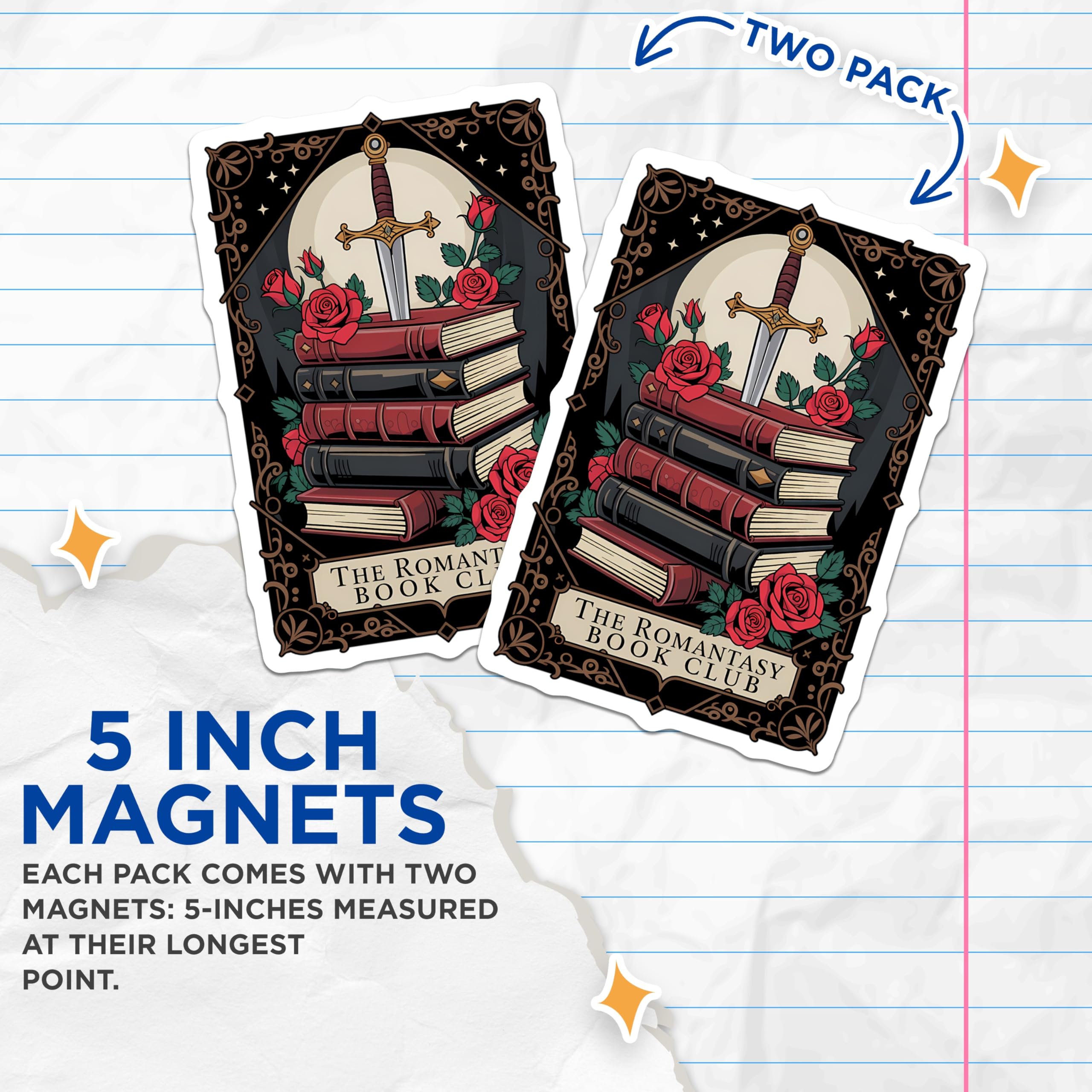 (2 Pack) Romantasy Book Club Magnets - Dark Academia Decor - Literary Reader Collectibles - 5 Inches On Longest Side - Thick Durable Magnet - Made in USA - MAG22989