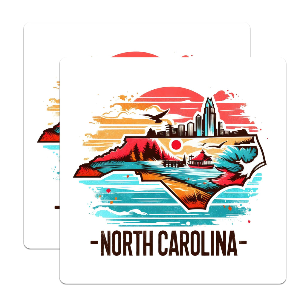 (2 Pack) North Carolina Map Stickers - State Landmark Sticker - Travel Destination Stickers - 5" On Longest Side - Sticks to Smooth Flat Surfaces - Made in USA - BMCS5223