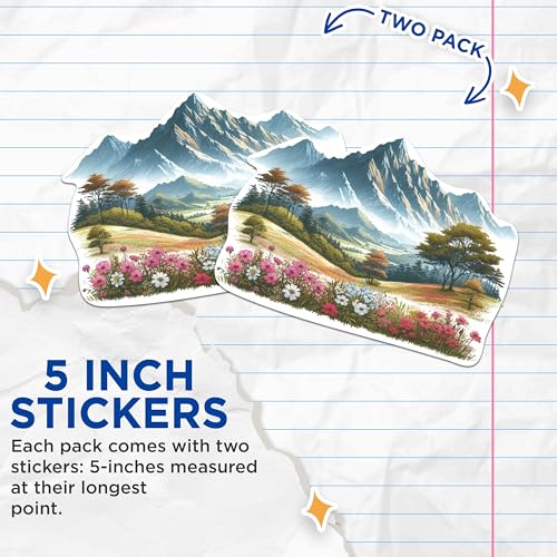 (2 Packs) Mountain Beautiful Scenery Stickers - Nature Outdoorsman Hiking Decals - 5 Inches On Longest Side - Premium Vinyl Decal - Sticks to Any Smooth Flat Surface - Made in USA - BMCS2288