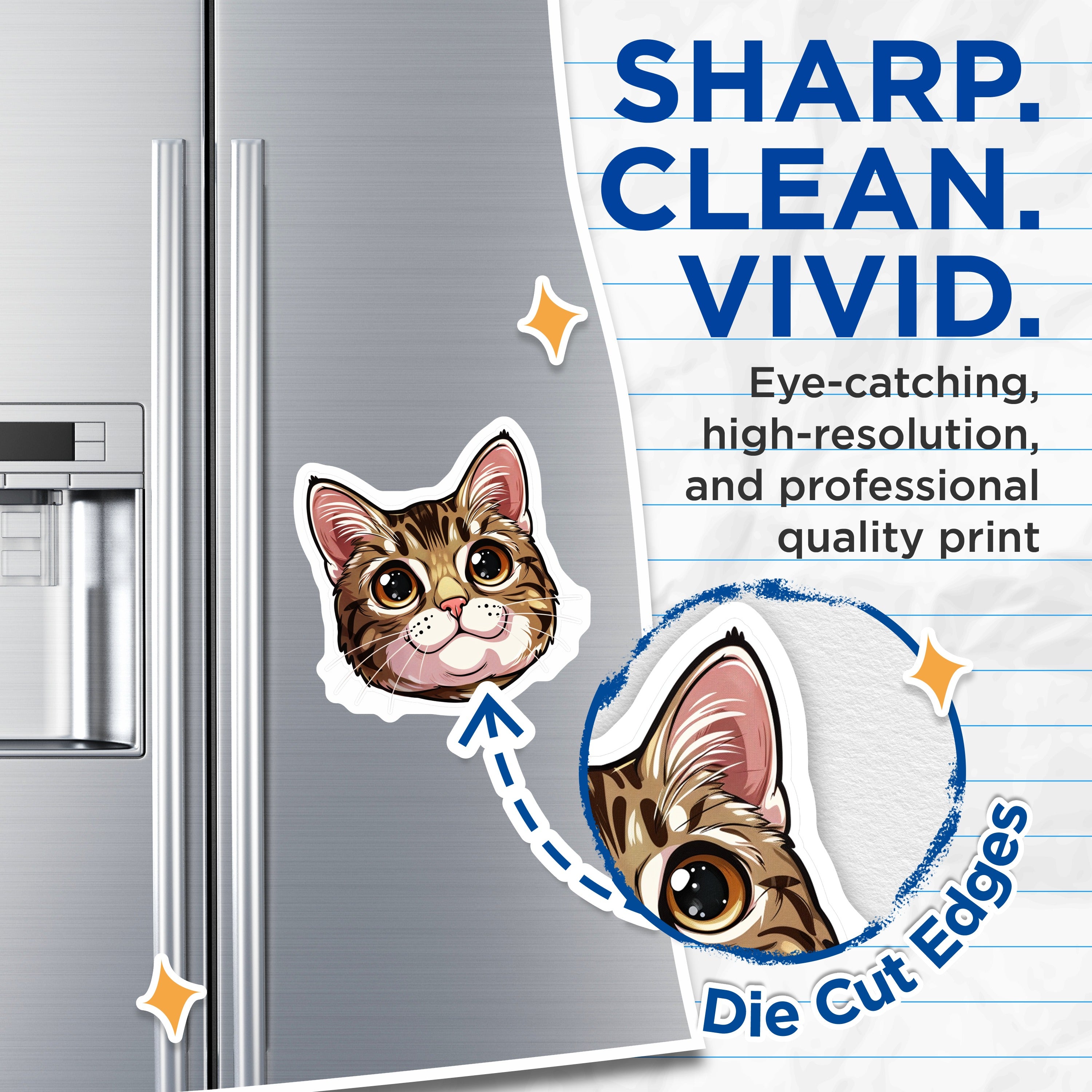 (2 Pack) Cute Cat Head Magnets - Kawaii Animal Lover Decor - Kitten Refrigerator Accent - 5 Inches On Longest Side - Thick Durable Magnet - Made in USA - MAG36066