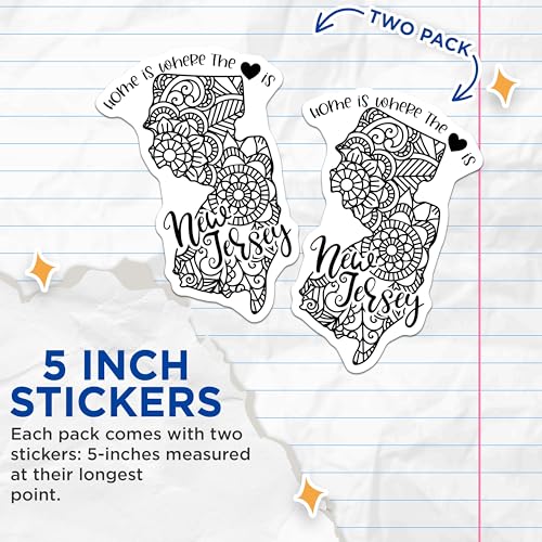 (2 Pack) New Jersey Mandala Stickers - 5" On Longest Side - Sticks to Smooth Flat Surfaces - Made in USA - BMCS9080 - BMCS9080
