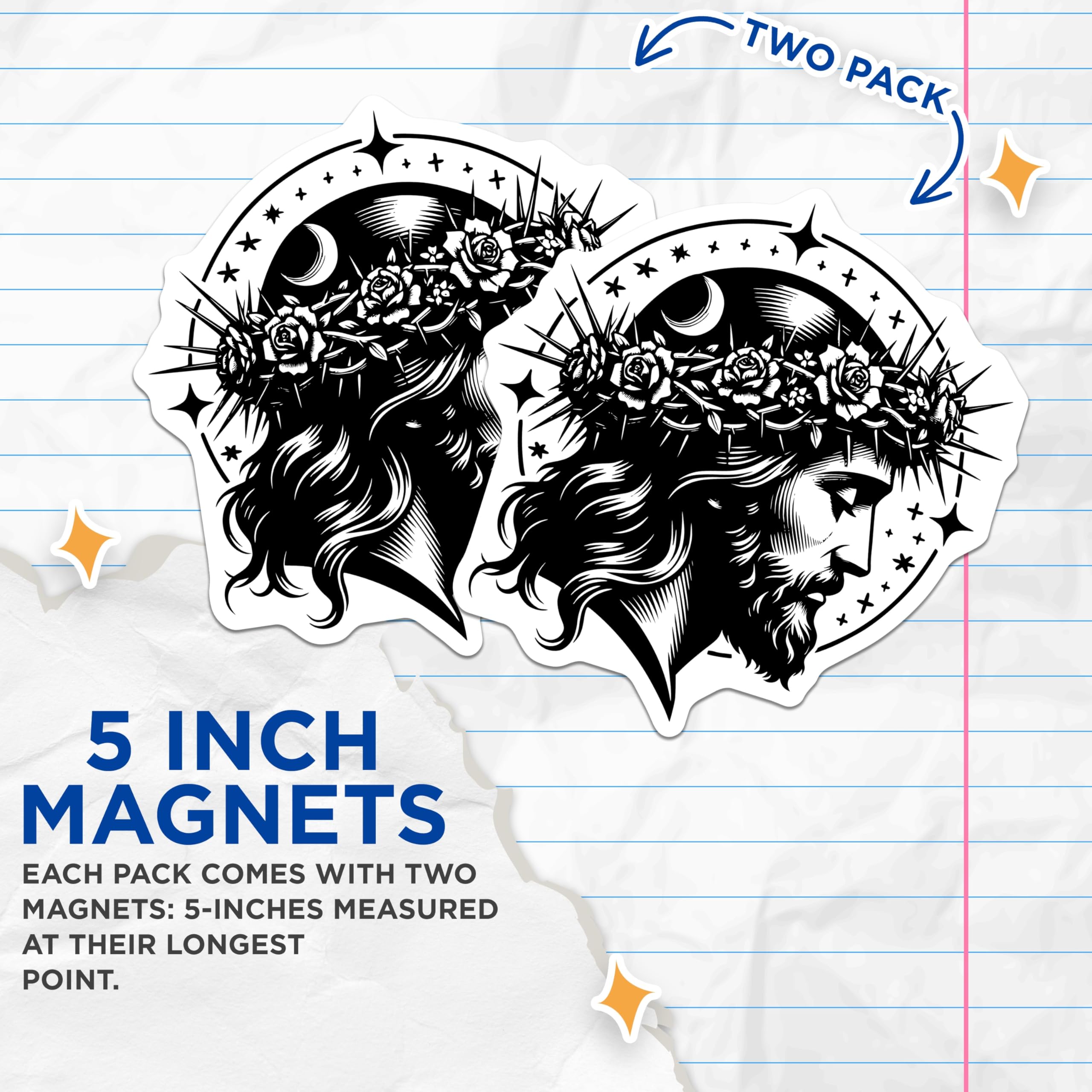 (2 Pack) Jesus Christ Magnets - Crown of Thorns Art - Religious Devotional Decor - Christian Faith Inspiration - 5 Inches On Longest Side - Thick Durable Magnet - Made in USA - MAG27954