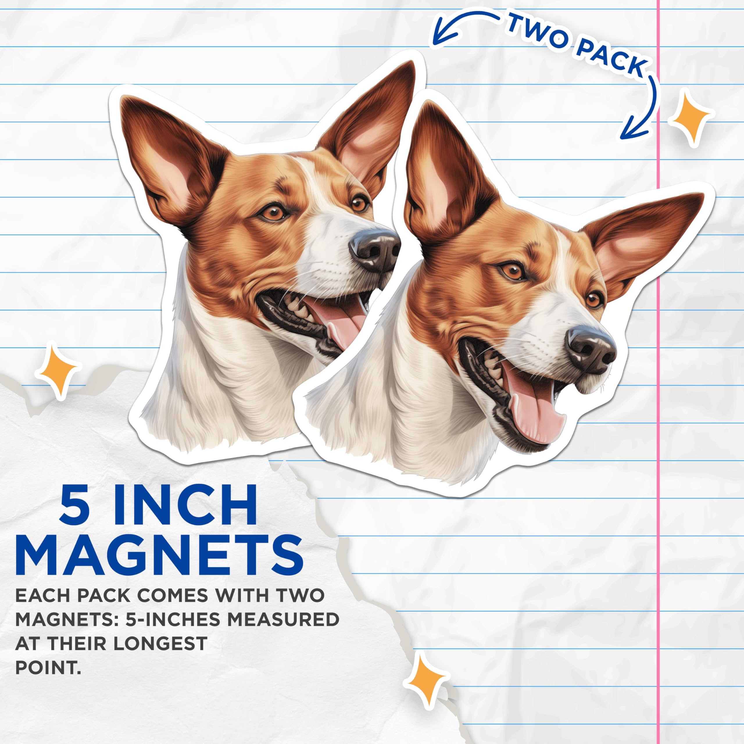 (2 Pack) Happy Dog Head Magnets - Realistic Pet Portrait Art - Canine Animal Enthusiast - Dog Mom Kitchen Decor - 5 Inches On Longest Side - Thick Durable Magnet - Made in USA - MAG29080