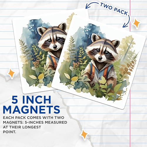 (2 Pack) Cute Raccoon Magnets Magnets - Animal Magnet - Forest Friends Magnet - 5" On Longest Side - Made in USA - Sticks to Refrigerators & Metal Surfaces - MAG8706