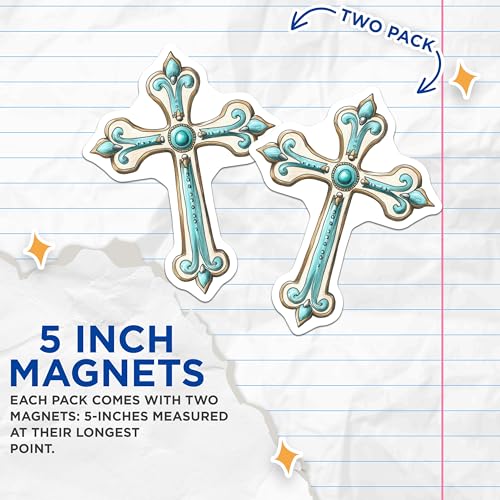 (2 Pack) Cross Shaped Magnets Magnets - Christian Home Decor - Religious Symbols - 5" On Longest Side - Made in USA - Sticks to Refrigerators & Metal Surfaces - MAG8730