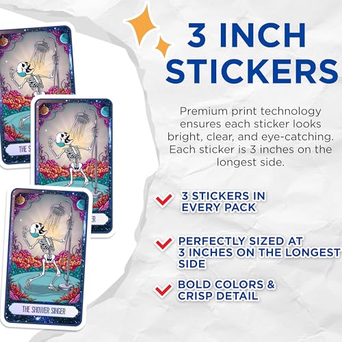 (3 Pack) Shower Singer Decals - Skeleton Bathroom Art - Singing Skeleton Decal - 3 Inches On Longest Side - Easy Peel & Apply - Made in USA - 3MCS8762