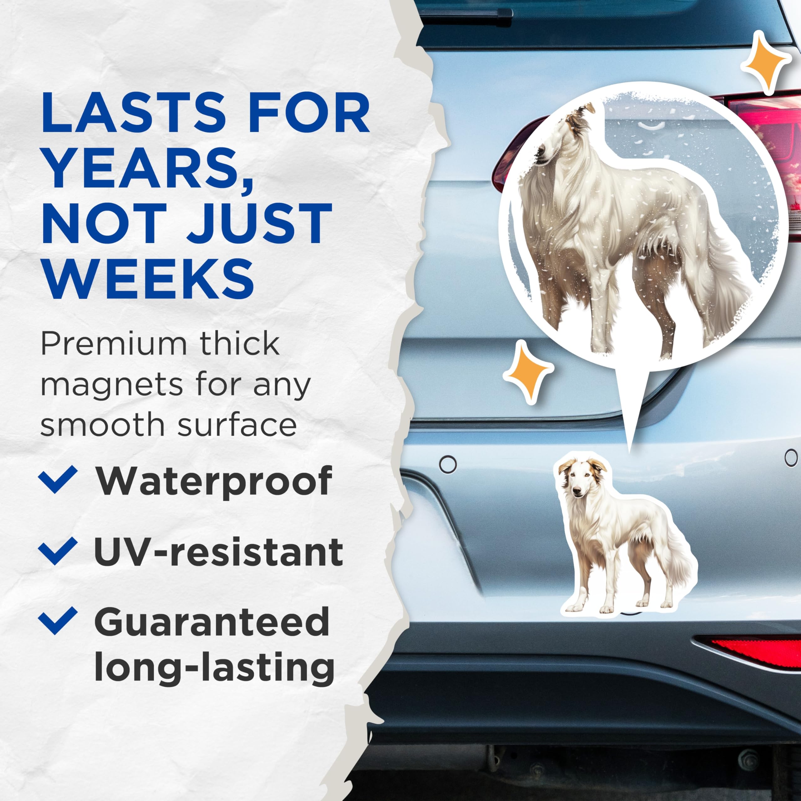 (2 Pack) Borzoi Dog Magnets - Regal Sighthound Refrigerator Decor - Pet Owner Kitchen Accessory - 5 Inches On Longest Side - Thick Durable Magnet - Made in USA - MAG30081