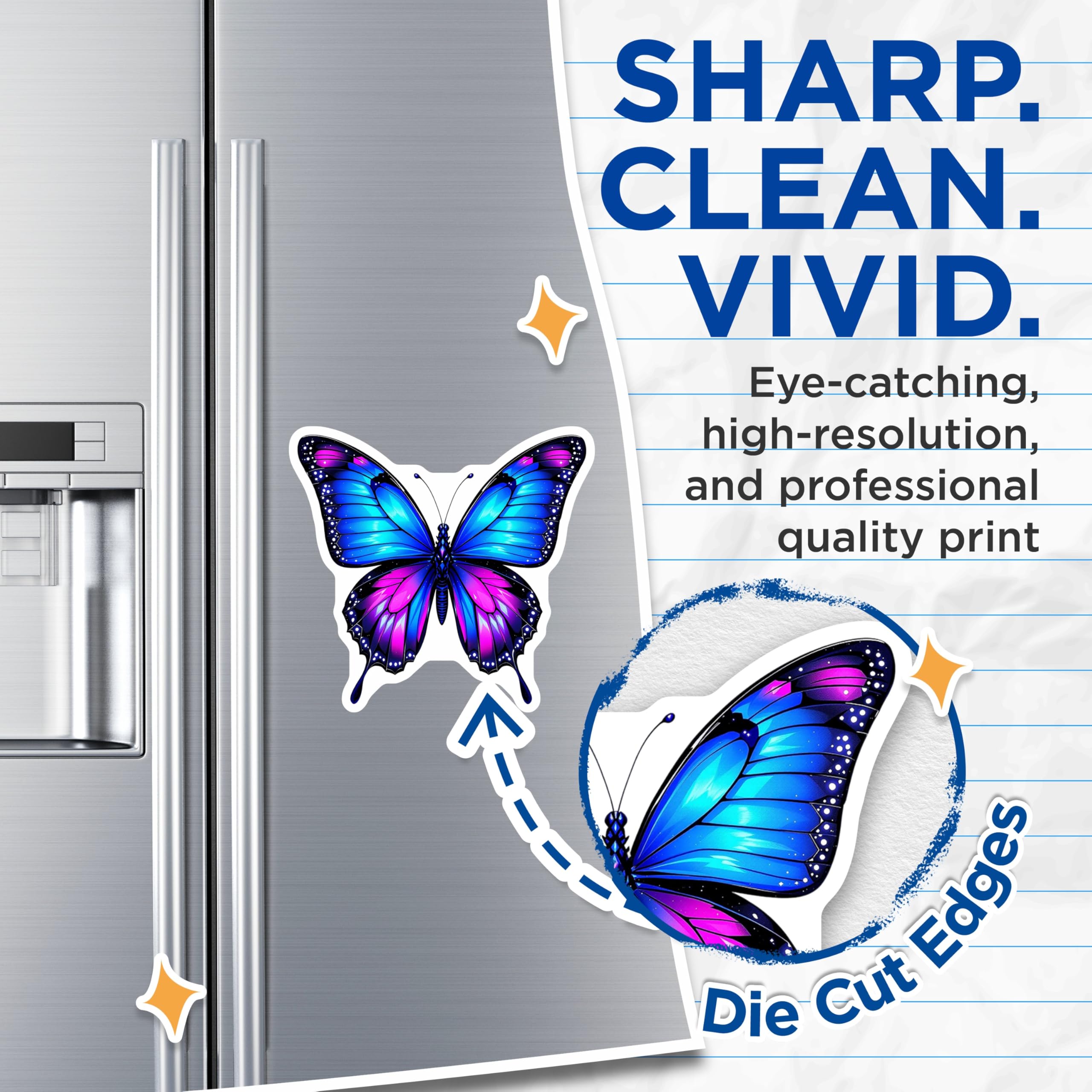 (2 Pack) Butterfly Magnets - Blue Pink Butterfly - Decorative Fridge Magnets - 5" On Longest Side - Premium Magnet - for Cars, Refrigerators, Toolboxes, Lockers - Made in USA - MAG16398