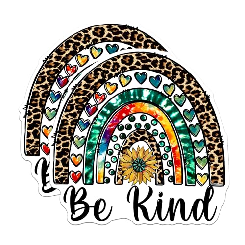 (2 Packs) Be Kind Sunflower Rainbow Stickers - Positive Inspiring Motivational Decals - 5 Inches On Longest Side - Premium Vinyl Decal - Sticks to Any Smooth Flat Surface - Made in USA - BMCS2507