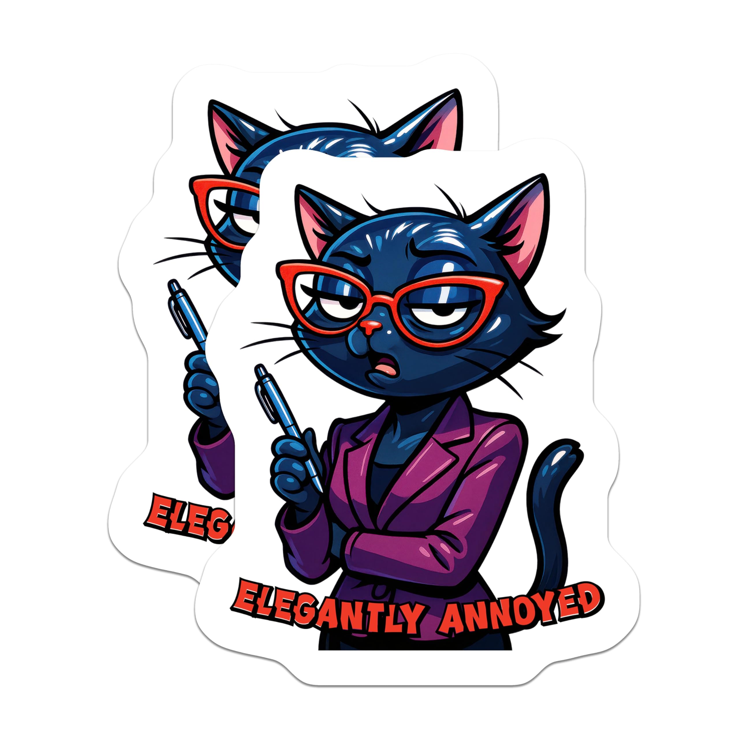 (2 Pack) Elegantly Annoyed Cat Magnets - Sarcastic Black Cat - Office Humor Desk Decor - 5 Inches On Longest Side - Thick Durable Magnet - Made in USA - MAG22501