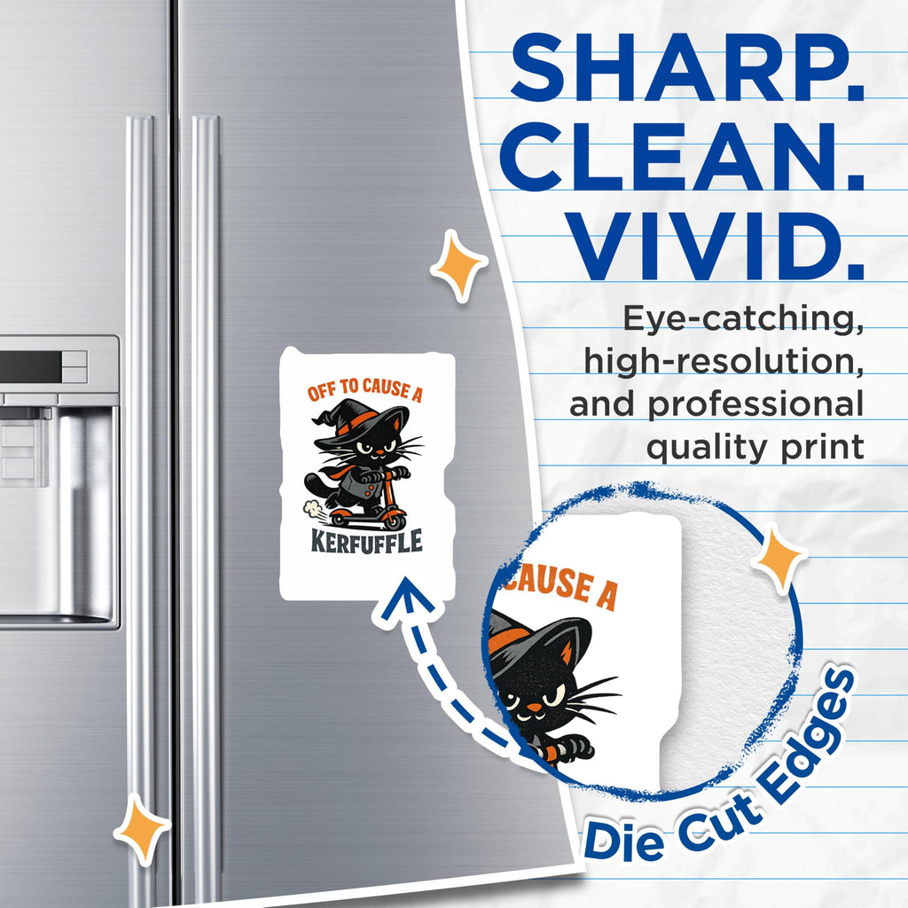 (2 Pack) Witch Cat Magnets - Kerfuffle Scooter Cat - Funny Halloween Feline Decor - 5 Inches On Longest Side - Thick Durable Magnet - Made in USA - MAG22704
