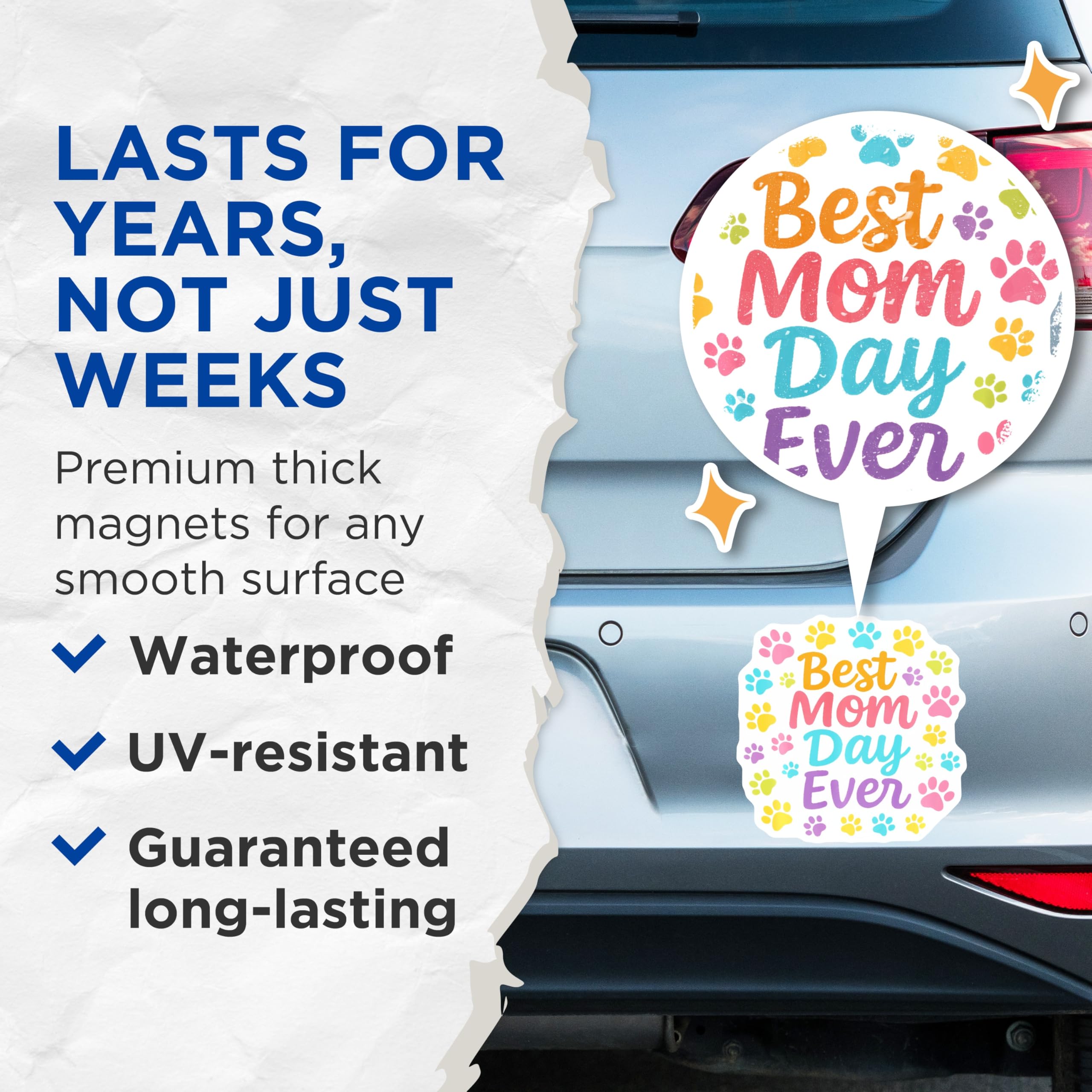 (2 Pack) Best Mom Day Ever Magnets - Paw Print Pet Mom - Colorful Animal Lover - 5 Inches On Longest Side - Thick Durable Magnet - Made in USA - MAG27783