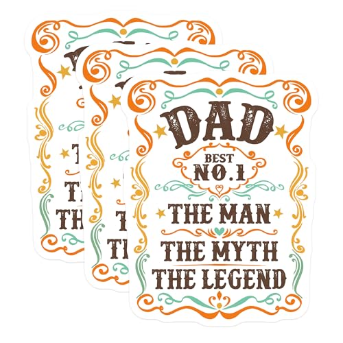 (3 Pack) Dad Best Number One Decals - The Man The Myth - Father's Day Laptop Decals - 3 Inches On Longest Side - Easy Peel & Apply - Made in USA - 3MCS4780