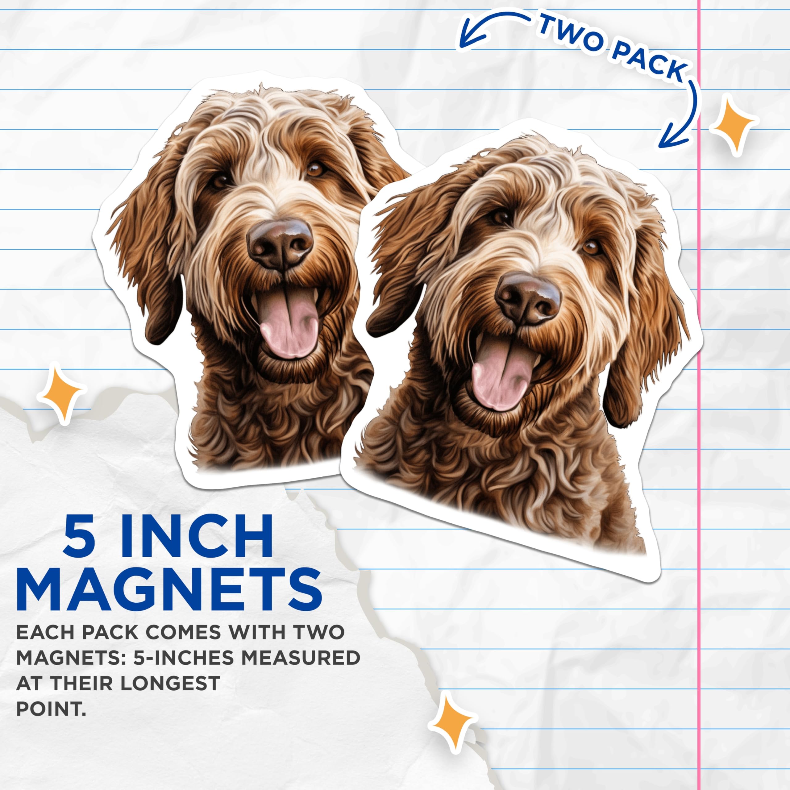 (2 Pack) Labradoodle Goldendoodle Magnets - Happy Doodle Dog Lover Kitchen Fridge Magnet - Pet Mom Dad Animal Art Decor - 5 Inches On Longest Side - Thick Durable Magnet - Made in USA - MAG27271