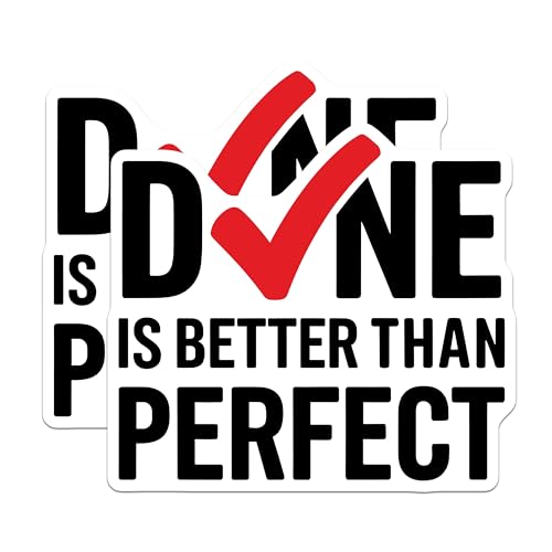 (2 Pack) Motivational Quote Stickers - Done is Better Than Perfect - Inspirational Vinyl Decal - 5" On Longest Side - Sticks to Smooth Flat Surfaces - Made in USA - BMCS6747