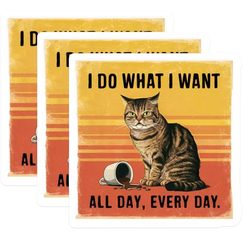 (3 Pack) Funny Cat Decals - Sarcastic Feline - I Do What I Want Decal - 3 Inches On Longest Side - Easy Peel & Apply - Made in USA - 3MCS4505