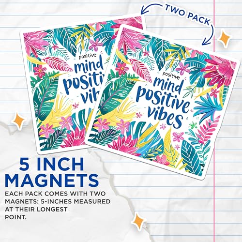 (2 Pack) Positive Mind Positive Vibes Magnets - Inspirational Quote - Floral Design - 5" On Longest Side - for Cars, Fridges, Toolboxes - Made in USA - MAG4315