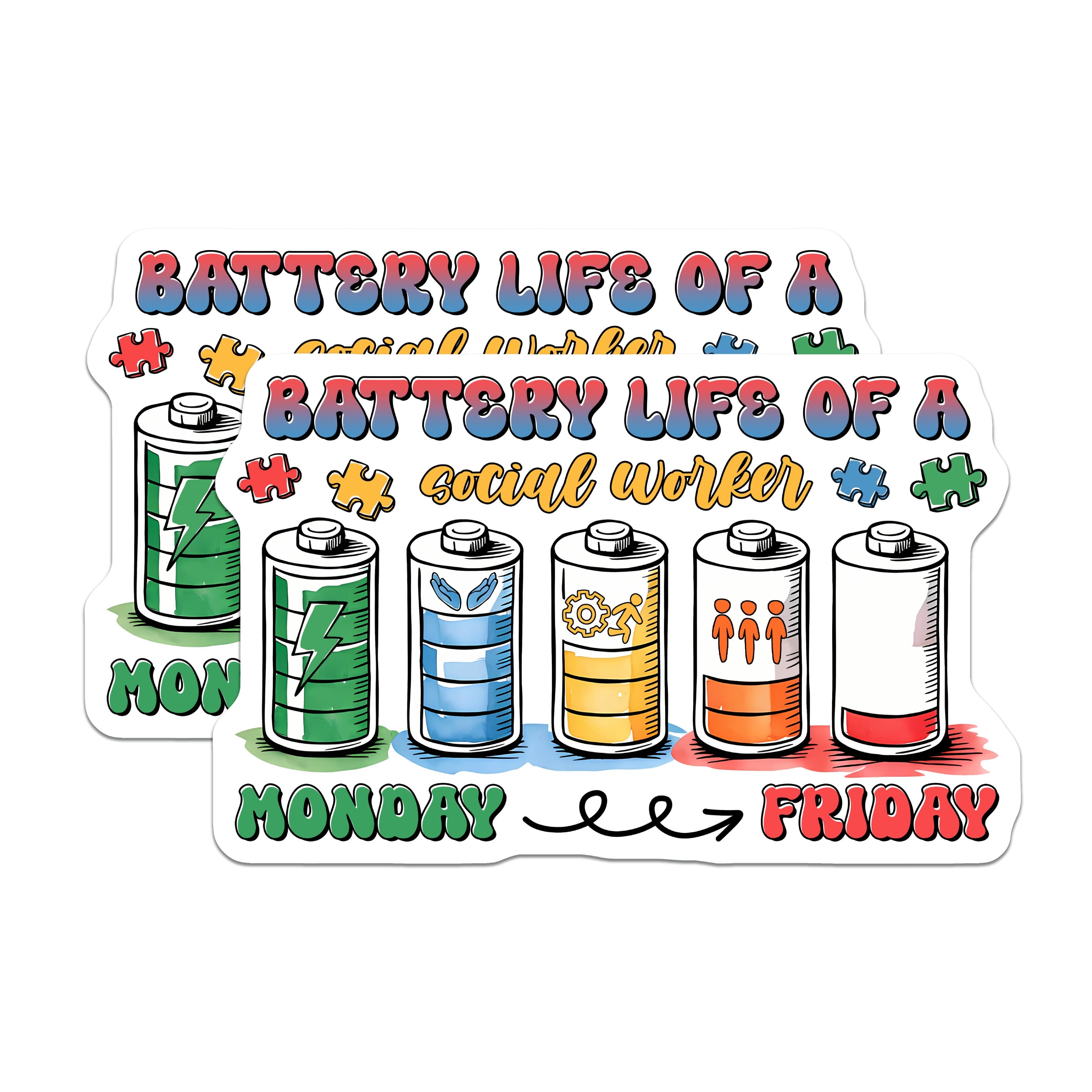 (2 Pack) Social Worker Battery Life Magnets - Funny MSW LCSW Humor - Case Manager Appreciation - 5 Inches On Longest Side - Thick Durable Magnet - Made in USA - MAG36419