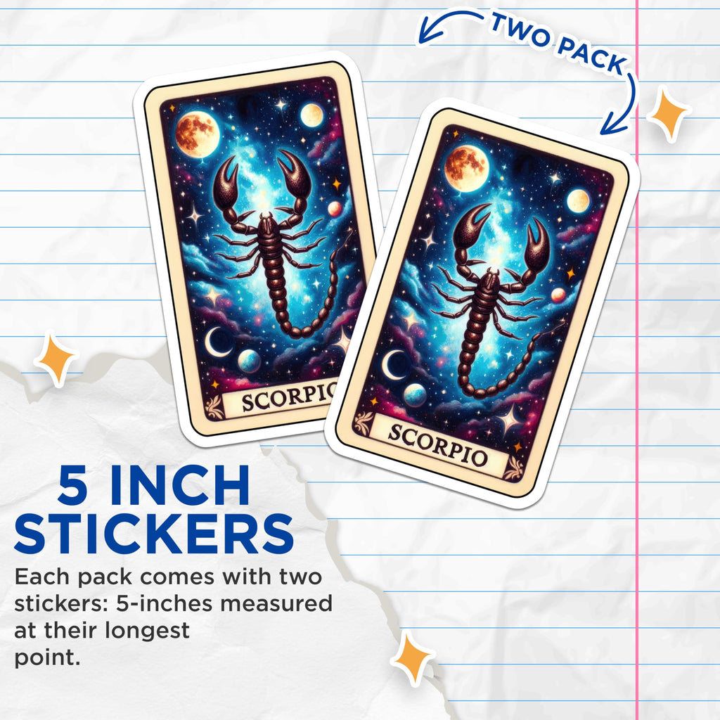 (2 Pack) Scorpio Zodiac Stickers - Astrology Star Sign - Scorpion Horoscope Stickers - 5" On Longest Side - Sticks to Smooth Flat Surfaces - Made in USA - BMCS5295
