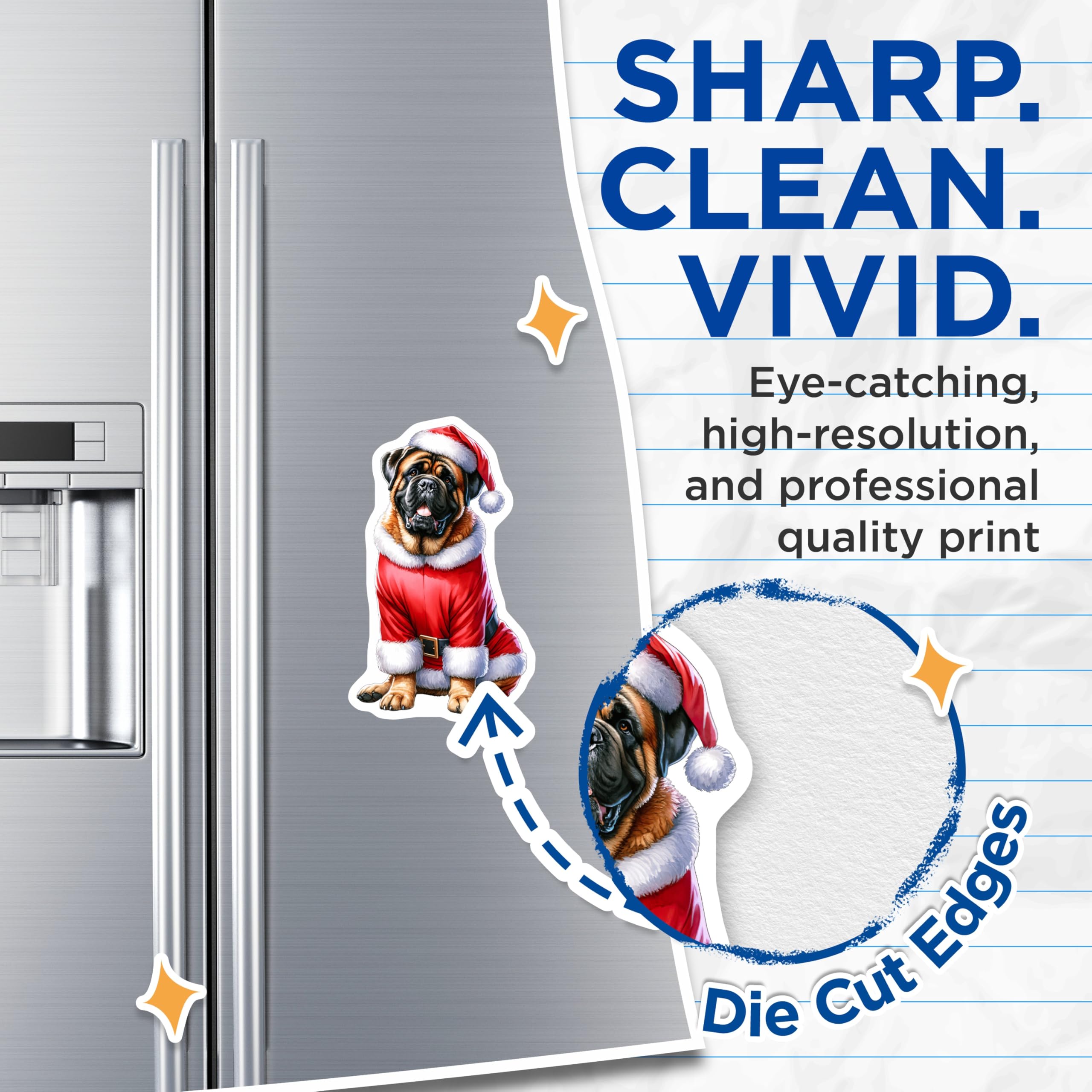 (2 Pack) Adorable Mastiff Christmas Magnets - Santa Dog Refrigerator Decor - Festive Pet Holiday Accent - 5 Inches On Longest Side - Thick Durable Magnet - Made in USA - MAG23321