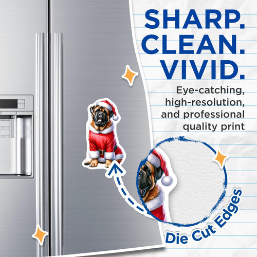 (2 Pack) Adorable Mastiff Christmas Magnets - Santa Dog Refrigerator Decor - Festive Pet Holiday Accent - 5 Inches On Longest Side - Thick Durable Magnet - Made in USA - MAG23321