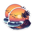(2 Pack) Tropical Sunset Magnets - Ocean Wave Beach Vibe - Palm Tree Coastal Decor - 5 Inches On Longest Side - Thick Durable Magnet - Made in USA - MAG39769