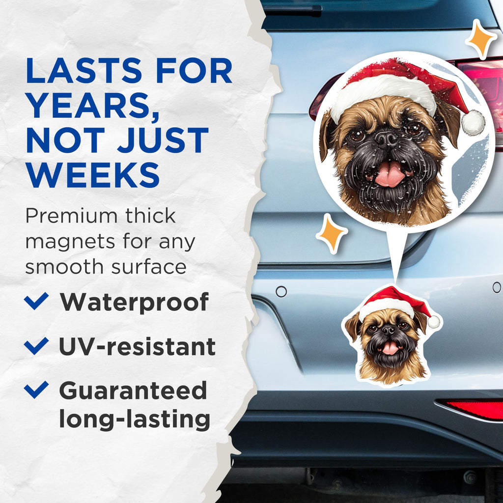 (2 Pack) Christmas Dog Magnets - Brussels Griffon Holiday Decor - Festive Pet Fridge Art - 5 Inches On Longest Side - Thick Durable Magnet - Made in USA - MAG26098