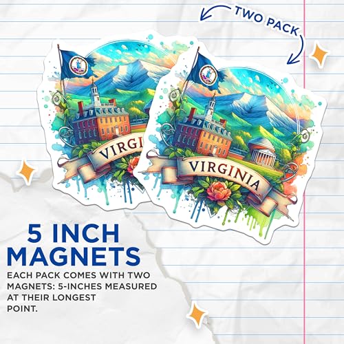 (2 Pack) Virginia State Magnets - State Souvenir - Travel Collectible - Scenic Decor - 5" On Longest Side - for Cars, Fridges, Toolboxes - Made in USA - MAG6869