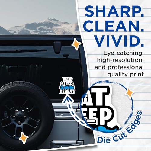 (2 Pack) Eat Sleep Swim Repeat Stickers - 5" On Longest Side - Sticks to Smooth Flat Surfaces - Made in USA - BMCS8724 - BMCS8724