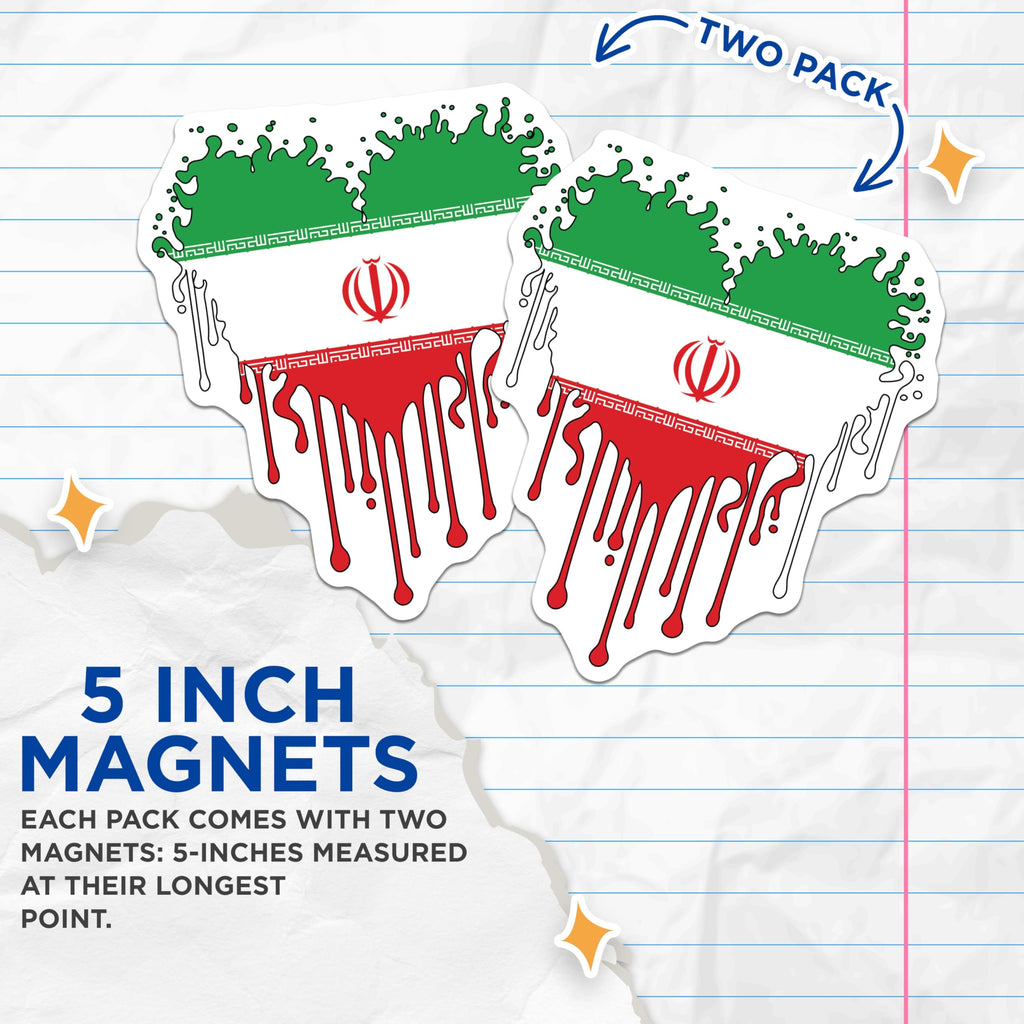 (2 Pack) Iran Flag Magnets - Melting Iran Flag - Patriotic Iran Decor - 5" On Longest Side - Premium Magnet - for Cars, Refrigerators, Toolboxes, Lockers - Made in USA - MAG17432