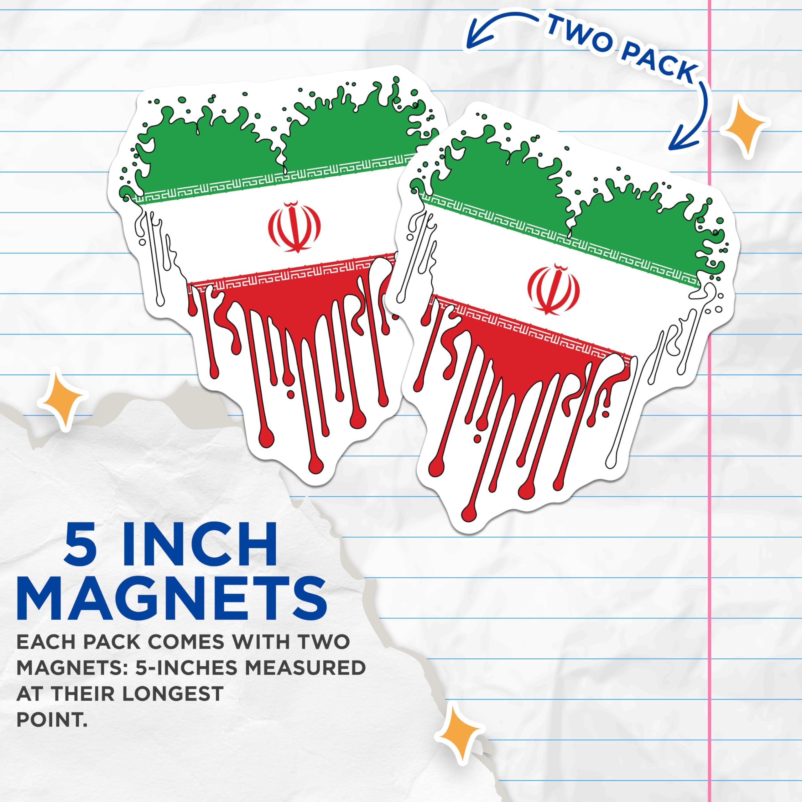 (2 Pack) Iran Flag Magnets - Melting Iran Flag - Patriotic Iran Decor - 5" On Longest Side - Premium Magnet - for Cars, Refrigerators, Toolboxes, Lockers - Made in USA - MAG17432