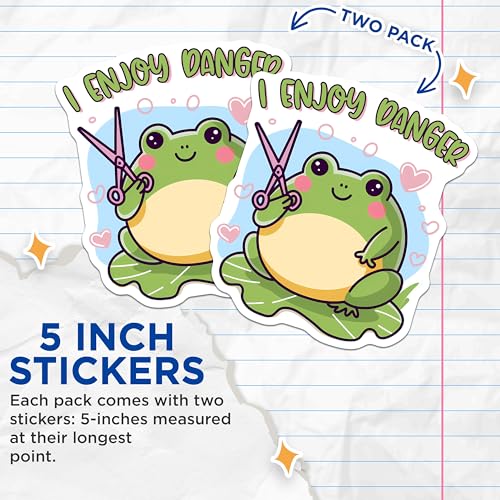 (2 Pack) I Enjoy Danger Stickers - Funny Frog Stickers - Cute Animal Stickers - 5" On Longest Side - Sticks to Any Smooth Flat Surface - Made in USA - BMCS3301