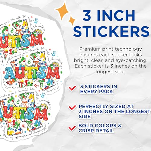 (3 Pack) Autism Awareness Decals - Puzzle Piece - Laptop Decal - 3 Inches On Longest Side - Easy Peel & Apply - Made in USA - 3MCS8606