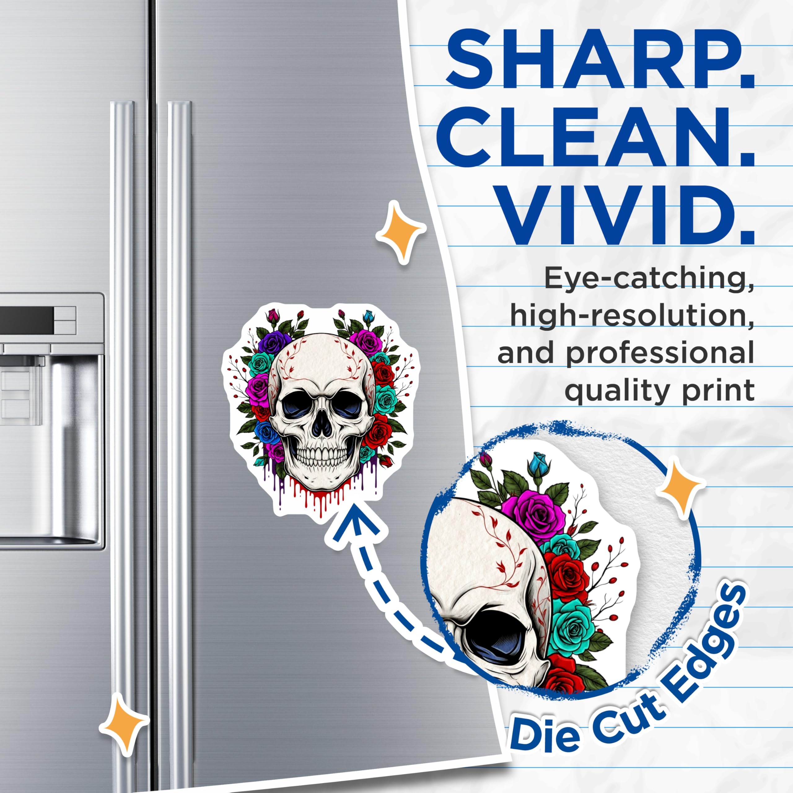 (2 Pack) Skull and Roses Magnets - Floral Skull Decor - Goth Magnets - Fridge Art - 5" On Longest Side - Premium Magnet - for Cars, Refrigerators, Toolboxes, Lockers - Made in USA - MAG16136