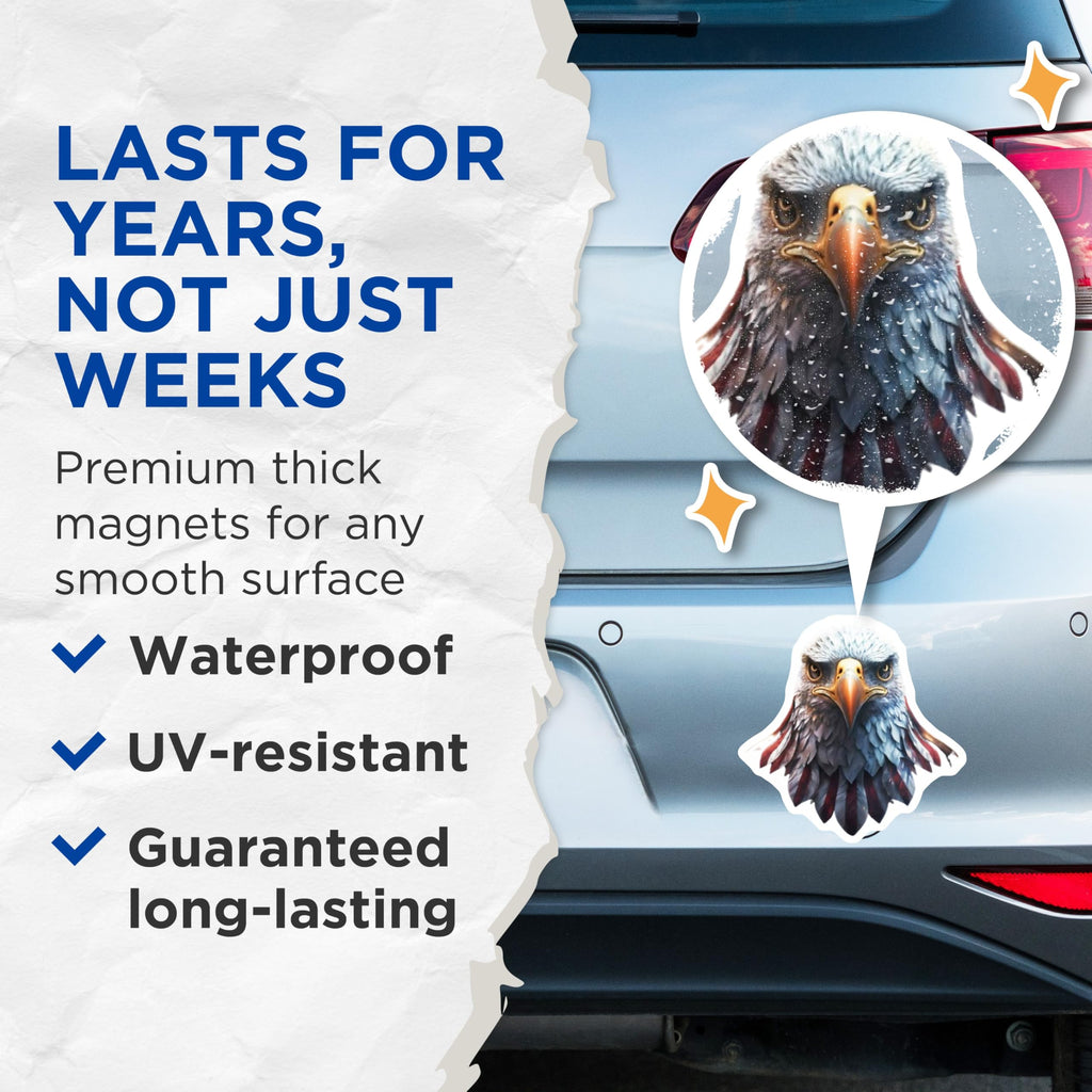 (2 Pack) Patriotic Eagle Magnets - American Flag Design - USA Pride Decor - 5 Inches On Longest Side - Thick Durable Magnet - Made in USA - MAG22490