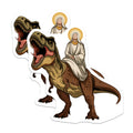 (2 Pack) Dinosaur Riding Nun Stickers - Funny Religious - Unique Vinyl Decal - 5" On Longest Side - Sticks to Smooth Flat Surfaces - Made in USA - BMCS9561