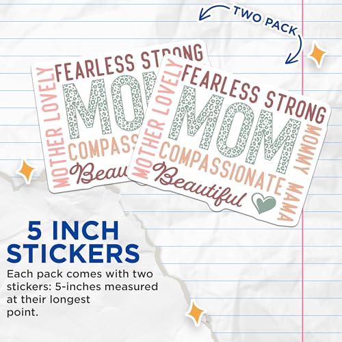 (2 Pack) Fearless Strong Mom Stickers - Compassionate Mother - Lovely Mommy - 5" On Longest Side - Sticks to Smooth Flat Surfaces - Made in USA - BMCS6437