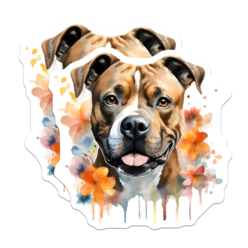 (2 Pack) American Staffordshire Terrier Magnets - Watercolor Pitbull Dog Lover - Happy Staffy Floral Art - 5 Inches On Longest Side - Thick Durable Magnet - Made in USA - MAG27506