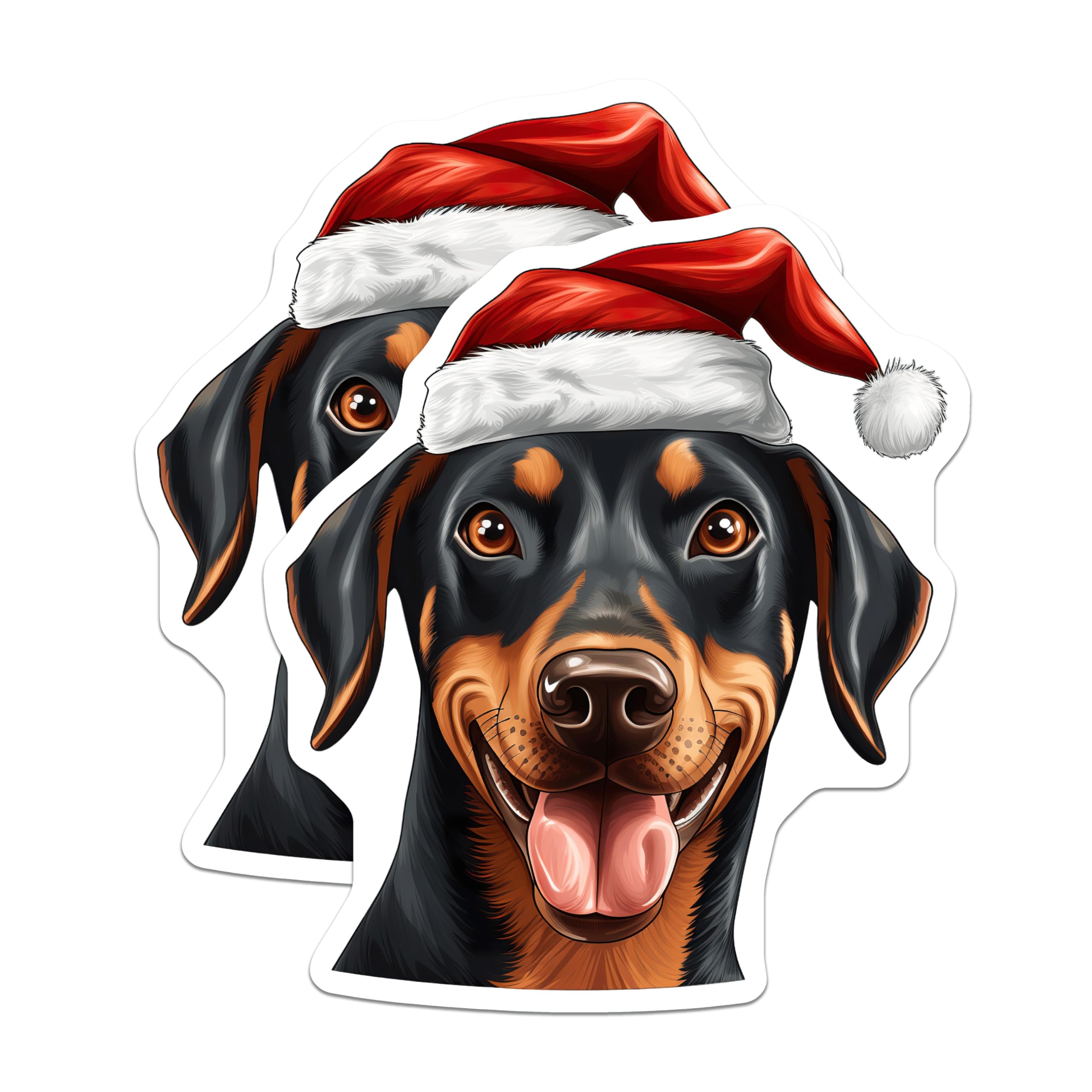 (2 Pack) Doberman Christmas Magnets - Santa Hat Dog Decor - Festive Pet Holiday - 5 Inches On Longest Side - Thick Durable Magnet - Made in USA - MAG26673