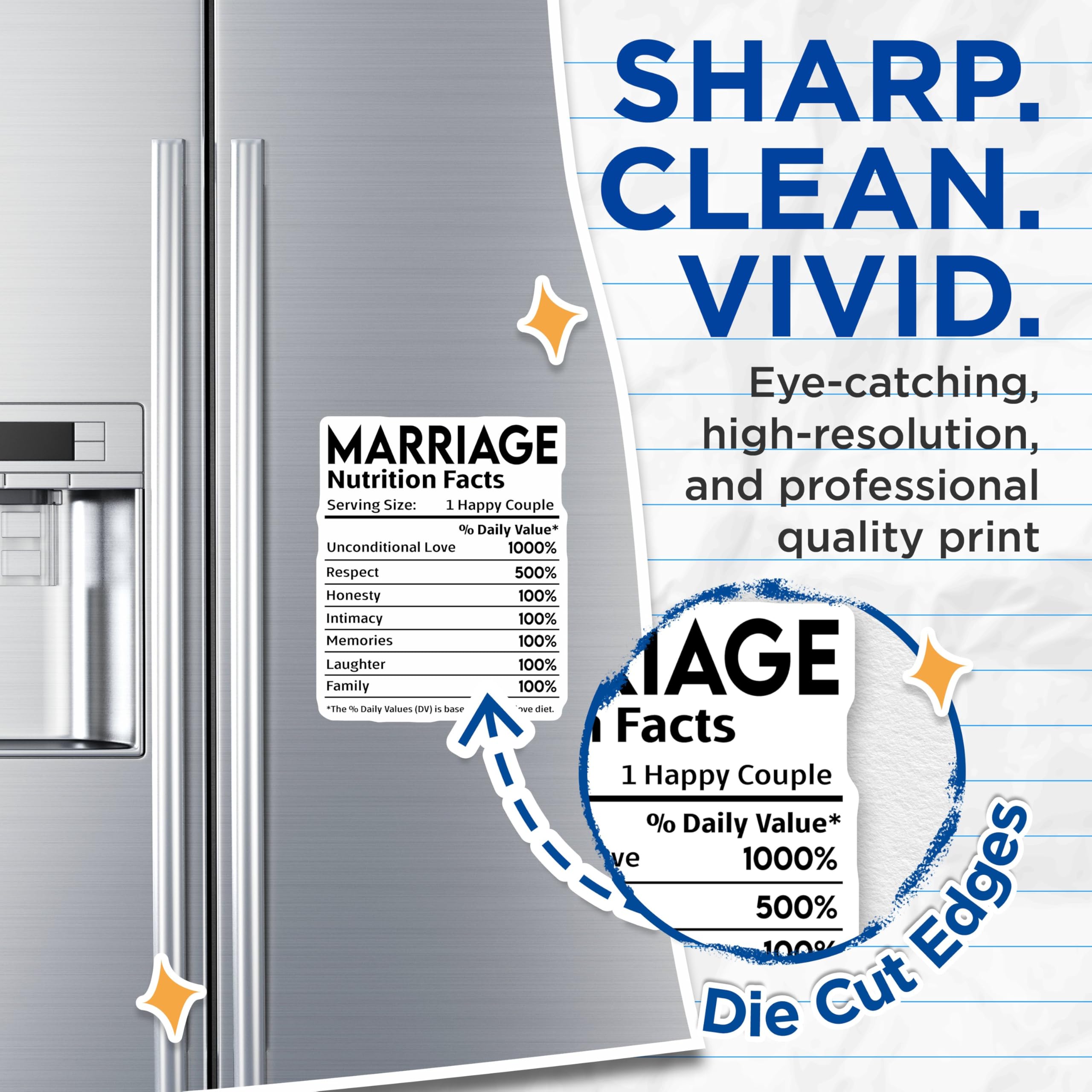 (2 Pack) Marriage Nutrition Facts Magnets - Love - Relationship - Fun Marriage Facts - 5" On Longest Side - for Cars, Fridges, Toolboxes - Made in USA - MAG4139