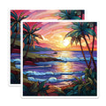 (2 Pack) Stained Glass Sunset Magnets - Tropical Beach Scene - Palm Tree Ocean Art - 5 Inches On Longest Side - Thick Durable Magnet - Made in USA - MAG23924