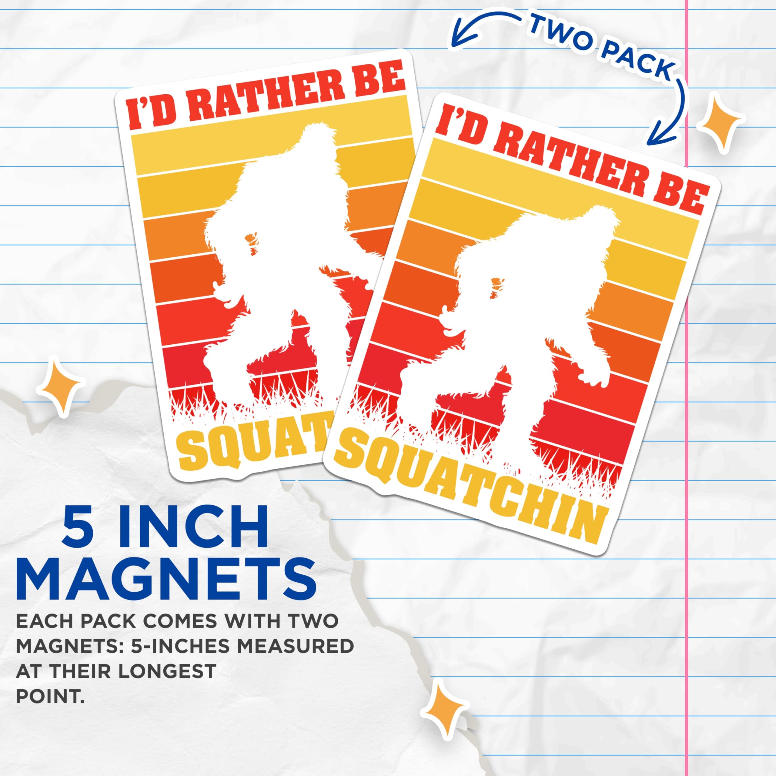 (2 Pack) Bigfoot Magnets - Sasquatch Squatchin Retro Sunset - Funny Wilderness Cryptozoology Outdoors Decor - 5 Inches On Longest Side - Thick Durable Magnet - Made in USA - MAG20396