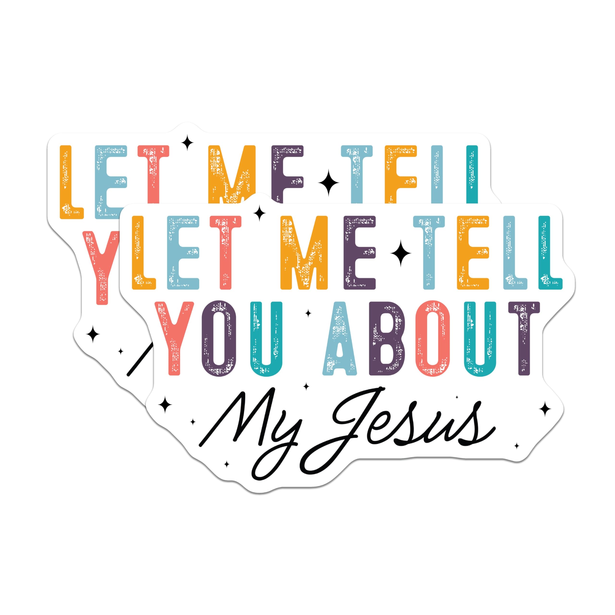 (2 Pack) Let Me Tell You About My Jesus Magnets - Christian Fridge Decor - Faith Statement Locker Magnet - 5 Inches On Longest Side - Thick Durable Magnet - Made in USA - MAG25111
