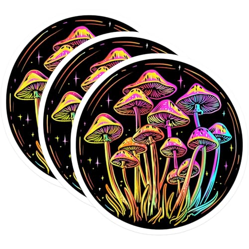 (3 Pack) Mushroom Decals - Psychedelic Art - Laptop Decals- 3 Inches On Longest Side - Easy Peel & Apply - Made in USA - 3MCS5653