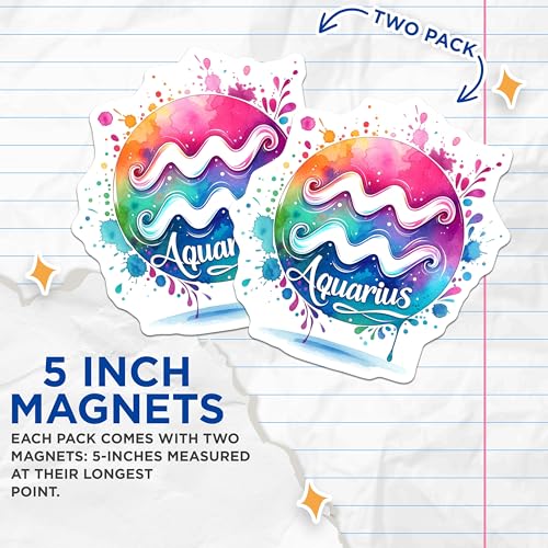 (2 Pack) Aquarius Astrology Magnets - Zodiac Signs - Horoscope DÃƒÂ©cor for Refrigerator or Locker - 5" On Longest Side - for Cars, Fridges, Toolboxes - Made in USA - MAG7010