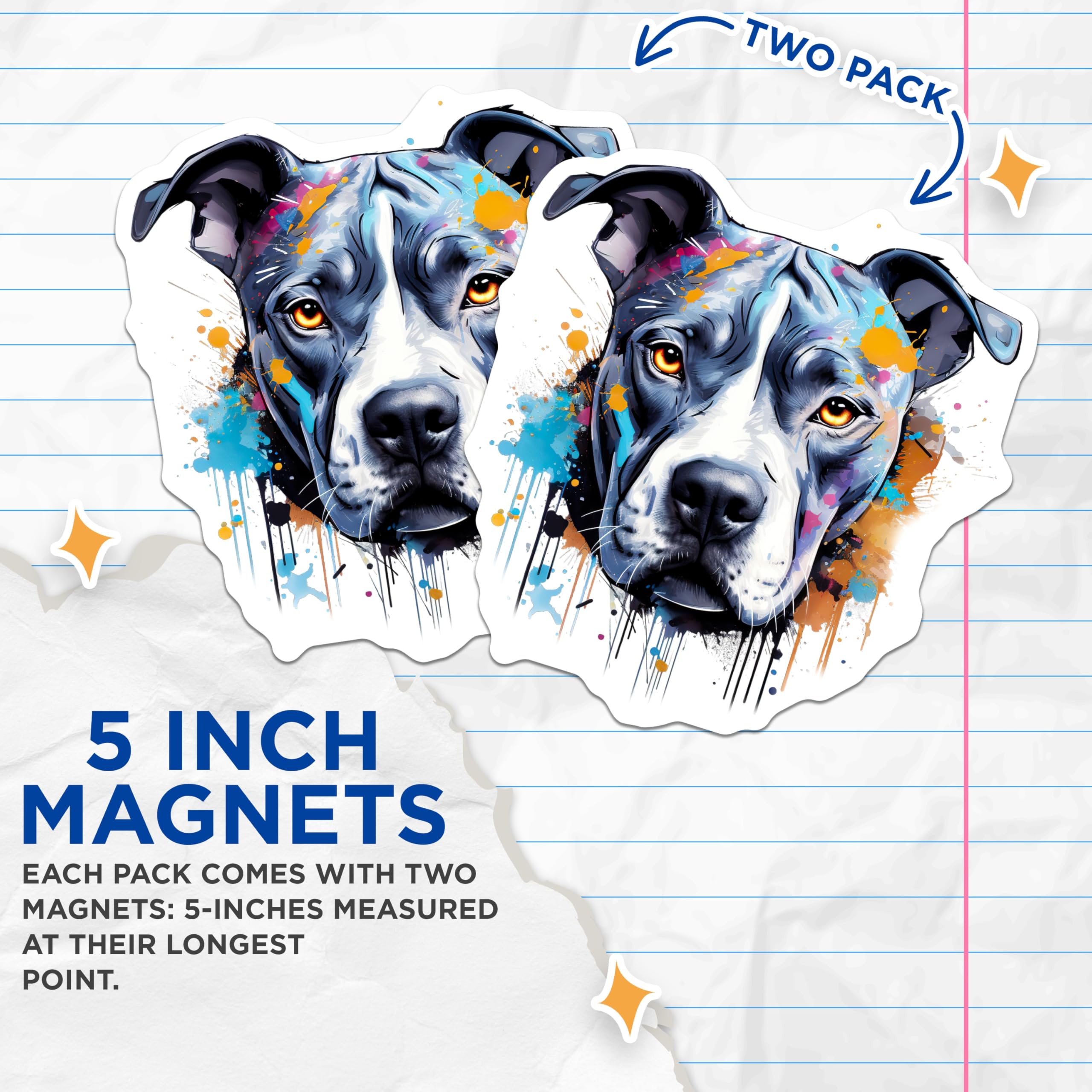 (2 Pack) Colorful Pitbull Magnets - Abstract Dog Art - Vibrant Bully Breed Owner Decor - 5 Inches On Longest Side - Thick Durable Magnet - Made in USA - MAG26218
